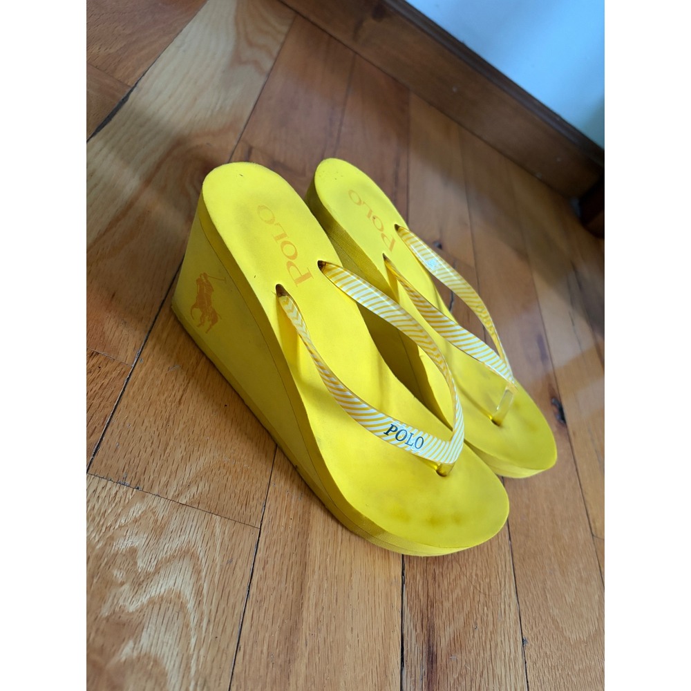 Polo by Ralph Lauren Women's Yellow Wedge Flip Flop Sandals Size 8
